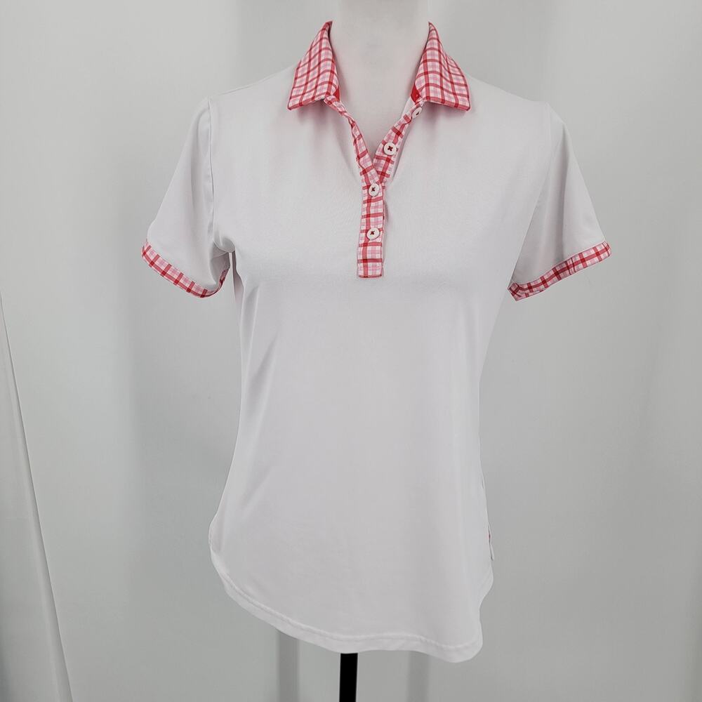 FootJoy Golf Polo Shirt Womens Small White Gingham Short Sleeve Golf Leisure